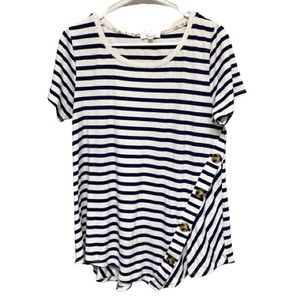 89th + Madison Women's T-Shirt blue and Light Gray Stripes Short Sleeve Size L